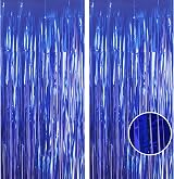 YAAVAAW 2pcs Glitter Dark Blue Tinsel Curtain Backdrop 3.2x8.3ft