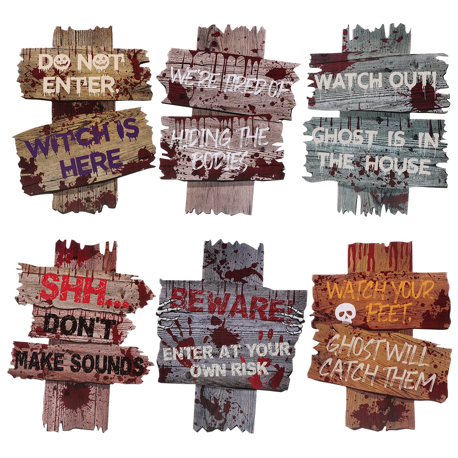 Amosfun 6PCS Halloween Yard Stakes Sign for Halloween Props Outdoor Beware Warning Yard Signs Outdoor Lawn Signs for Scary Zombie Vampire Graves Party Supplies