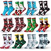 JOYIN 12 PCS Christmas Socks Women Colorful Funky Paint Splash Patterned Crew Socks for Christmas, Holiday or Birthday Gift