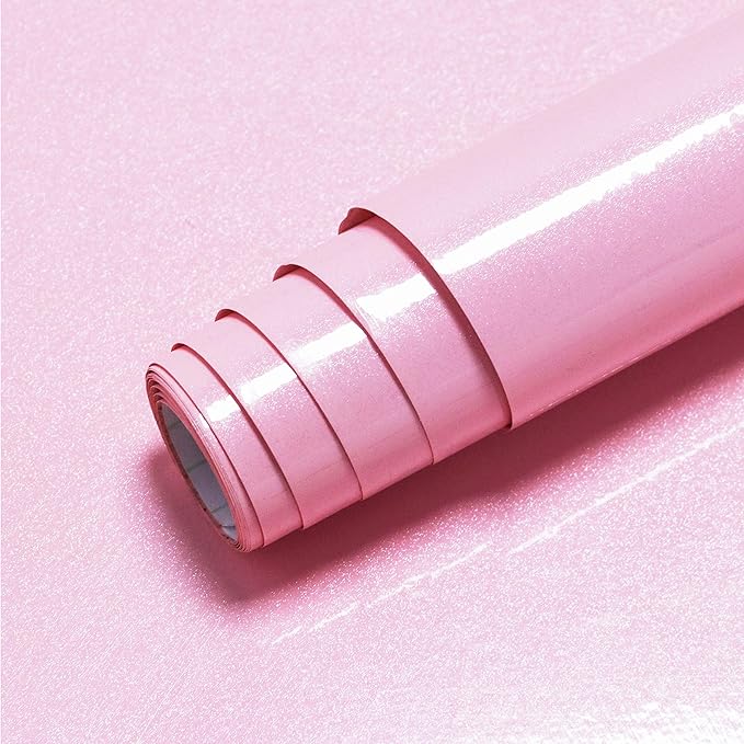 15.7"x197"Glossy Pink Contact Paper Pink Peel and Stick Wallpaper