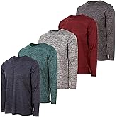 Essential Elements Mens Active T-Shirt - Quick-Dry Athletic Workout Training Crew Neck Long Sleeve Top 5 Pack