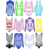 12 Pieces Women's Fishnet Lingerie Mesh Babydoll Bodysuit Lace Smock Lingerie for Women (Warm Color,Simple Style)