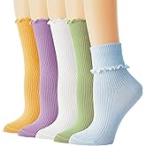 BISOUSOX Ruffle Socks Woman, White Boot Cozy Crew Cute Frilly Ankle Dress Socks for Women Girls Turn-Cuff Size 5 7-9