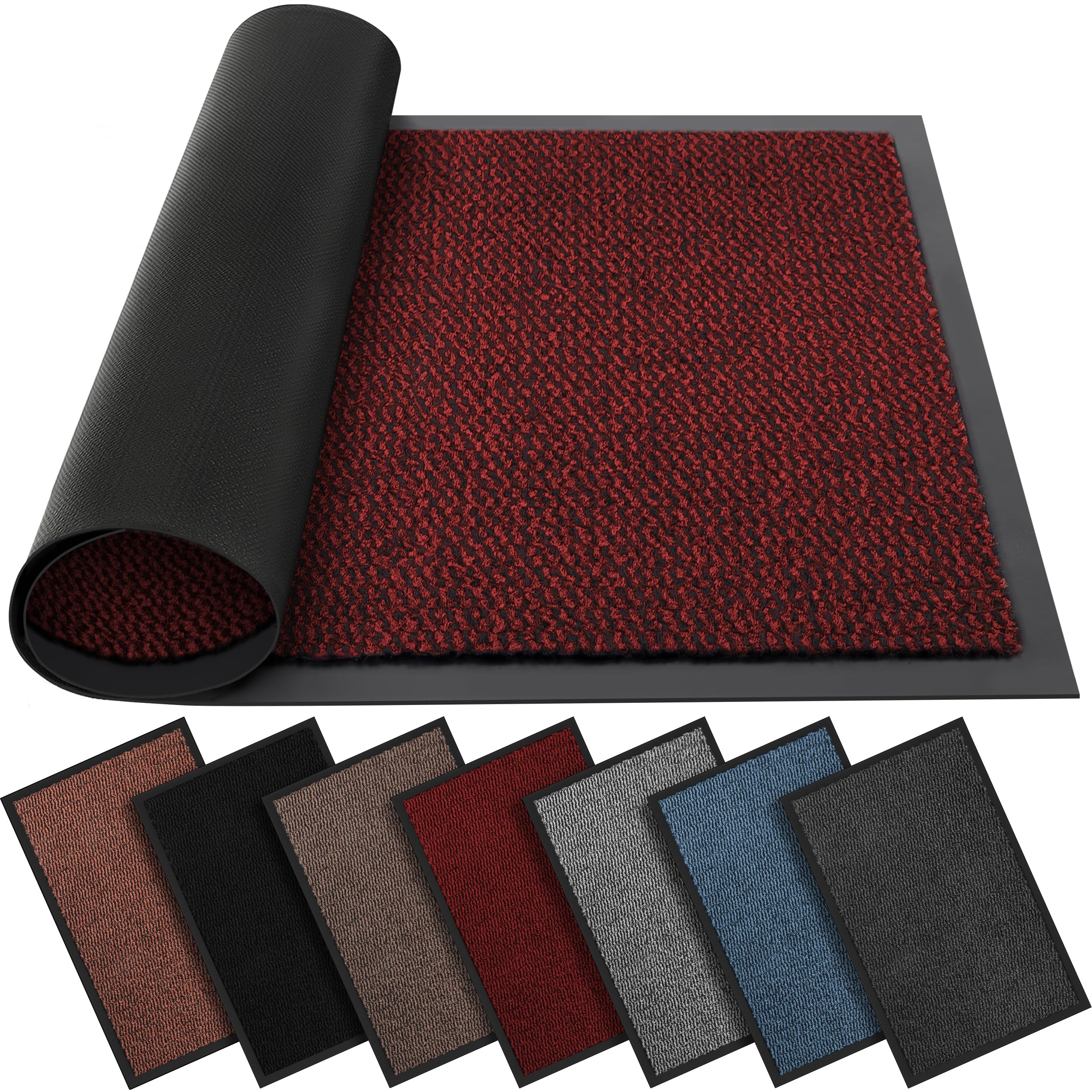 BLADO Washable Door Mats Indoor & Outdoor - Non-Slippery Heavy Duty - Stylish & Large Rubber - Perfect Dust Grabbing Doormats (Red, 60cm x 90cm)