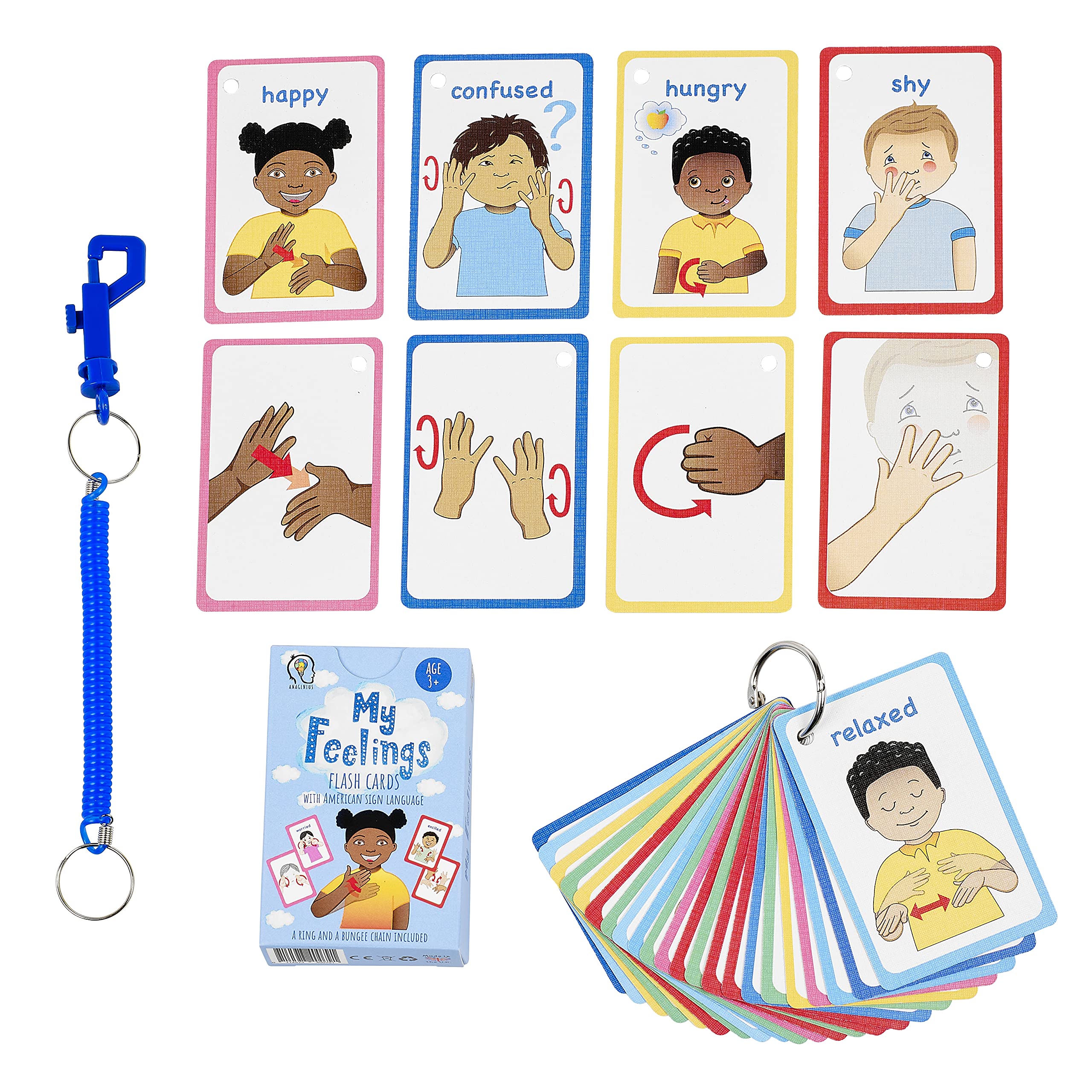 Amonev My Feelings and Emotions BSL Cards For Speech Delay Non-Verbal or deaf Children. 27 Visual Aid Cards, developing Empathy and Social Skills Autism SEN, 5.5*8.9 centimeters