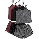 Notktgh 3 Sets for Women Ribbed Pajamas Set Crop Top and Shorts Button Lounge Set Sleeveless Pjs Sleepwear