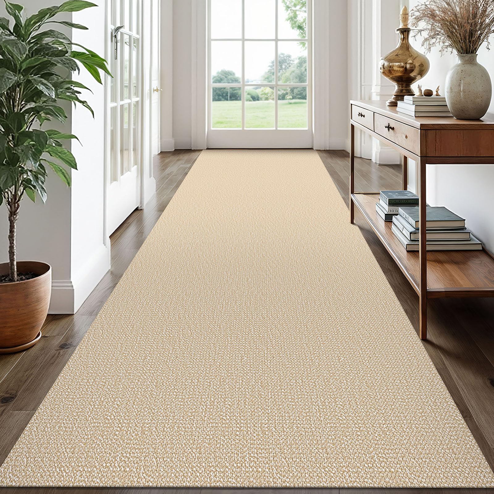 Photo 1 of EARTHALL Extra Long Runner Rug 3x14 Ft Washable Runners for Hallways Cotton Non Slip Entryway Runner Braided Kitchen Runner Indoor Outdoor Carpet Runners for Stair, Hall, Foyers, Golden Beige/White