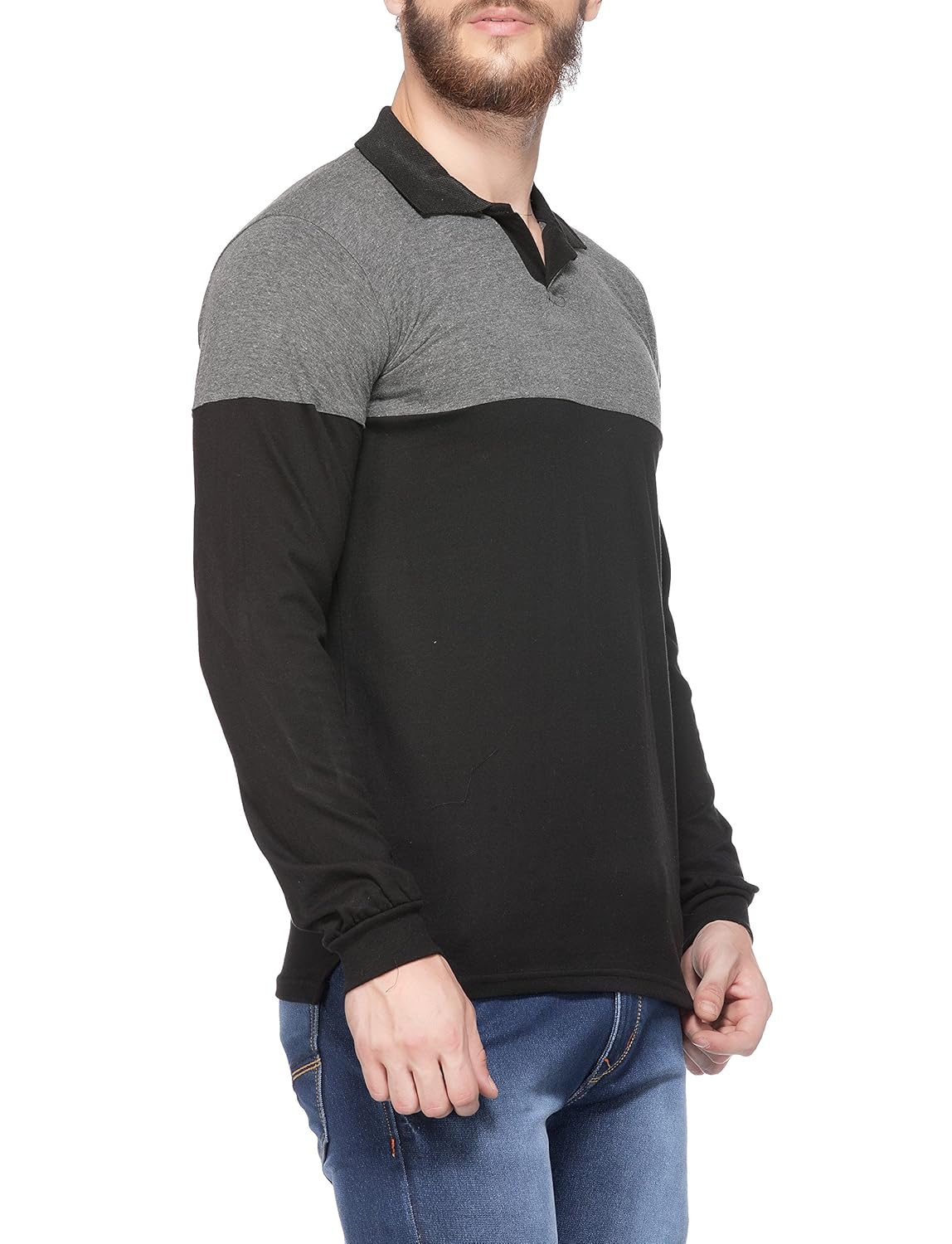 v3squared men's cotton full sleeve t-shirt grey and black