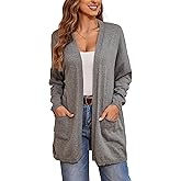 BERESIA Women's 100% Cotton Lightweight Open Front Cardigans with Pockets Oversized Knit Casual Sweaters Outwear