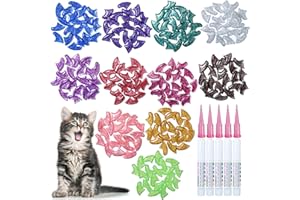 MiiOUU 100 pcs Cat Nail Caps | Cat Claw Covers with Adhesives and Applicators | 5X Different Glitter Colors (L)