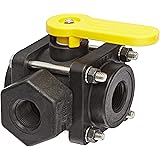 Banjo V075SL Polypropylene Side Load Ball Valve, Three Piece, Three Way, Full Port, 3/4" NPT Female