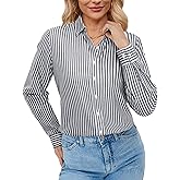 siliteelon Button Down Shirts for Women Striped Oxford Shirts Wrinkle Free Casual Dress Shirt Long Sleeve Work Blouses Tops