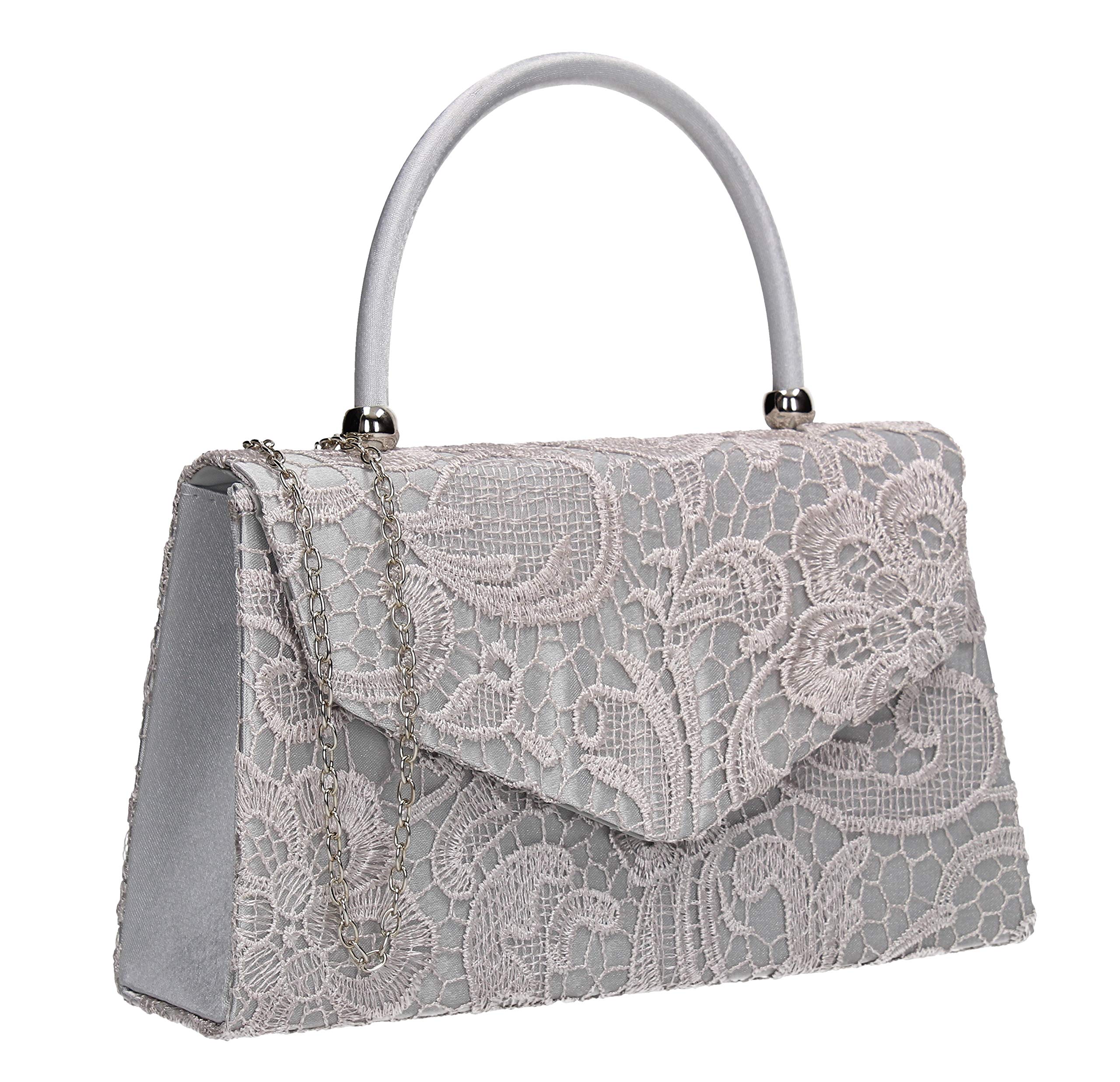 SWANKYSWANS Womens Kendall Lace Smart Elegant Clutch Silver