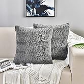 YUSOKI Luxury Faux Fur Throw Pillow Covers-18 x18,Set of 2-Decorative Fuzzy Fluffy Cozy Pillow Cases for Sofa Couch Bedroom Without Insert(Grey,18"x18")