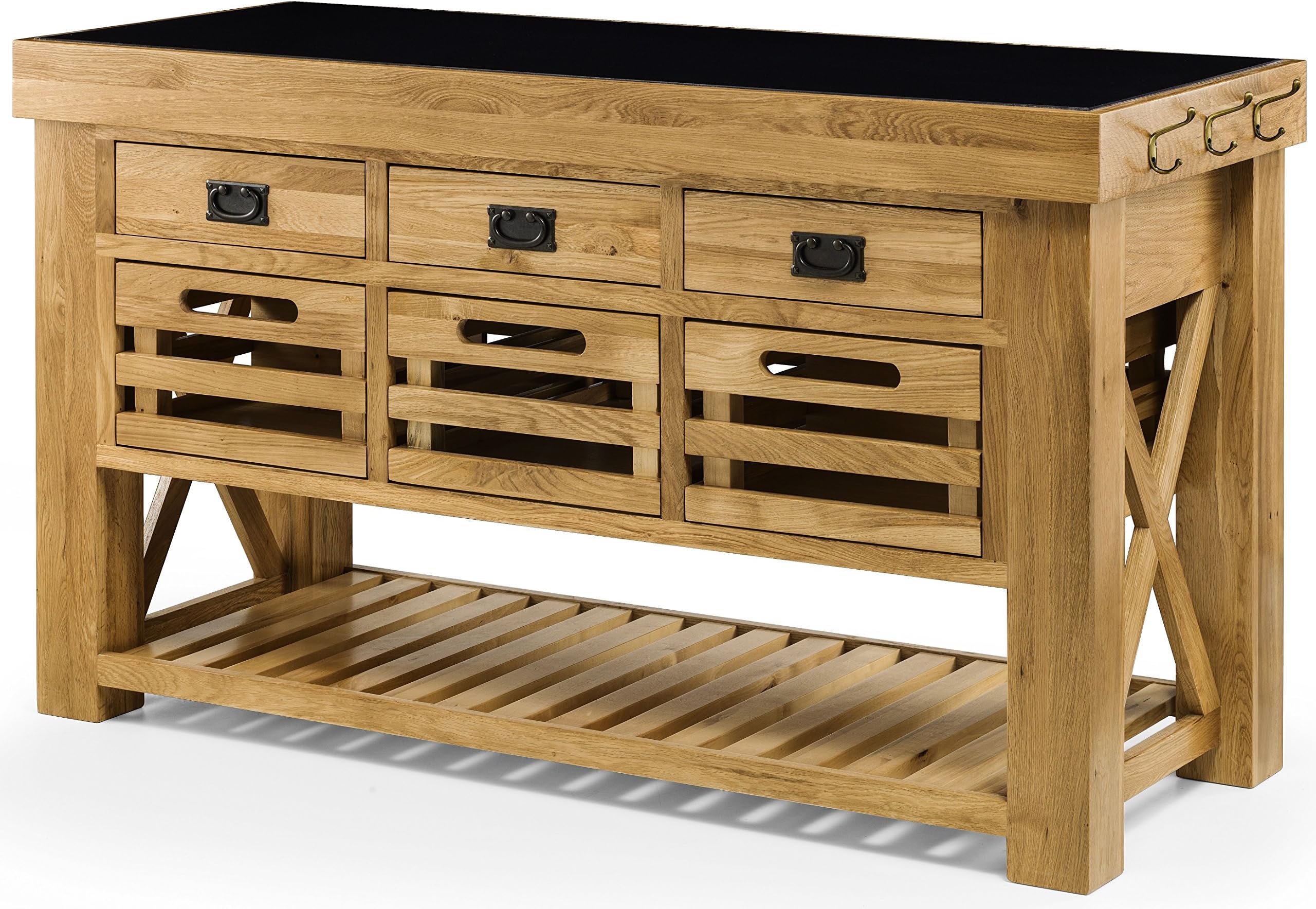 Grenoble Solid Oak Furniture Freestanding Granite Top Kitchen Island Unit by Oak Solution