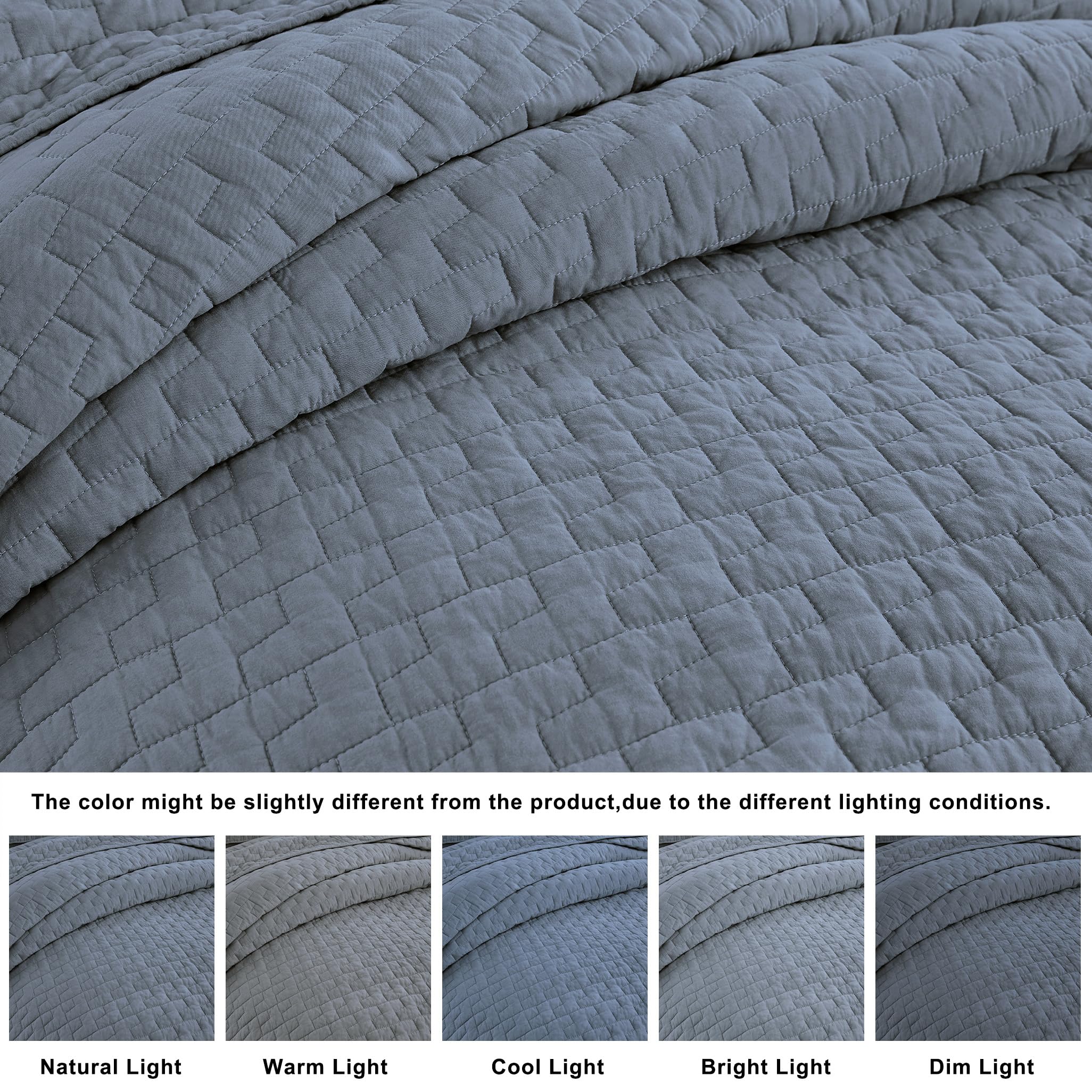 Condition photo showing New/Like New for palassio blue grey 100% cotton quilt twin size bedding sets with 1 pillow sham, textured lightweight