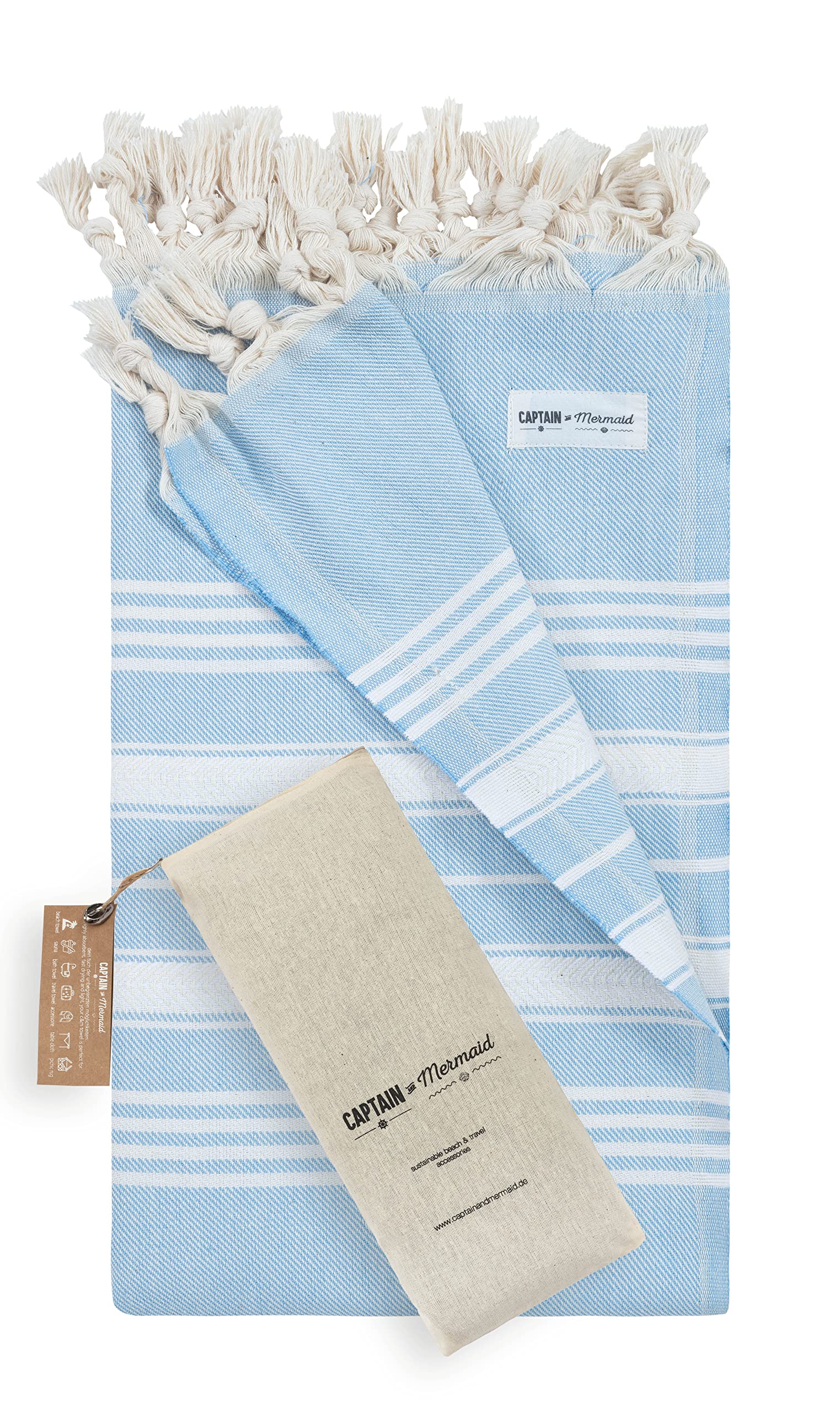 Captain & Mermaid® Premium 100% Cotton Beach Towel | Bath towel | Towel | Yoga | Peshtemal | Sauna towel | Hamam cloth | light, thin & extra absorbent (Blue Ocean) (Blue Ocean)