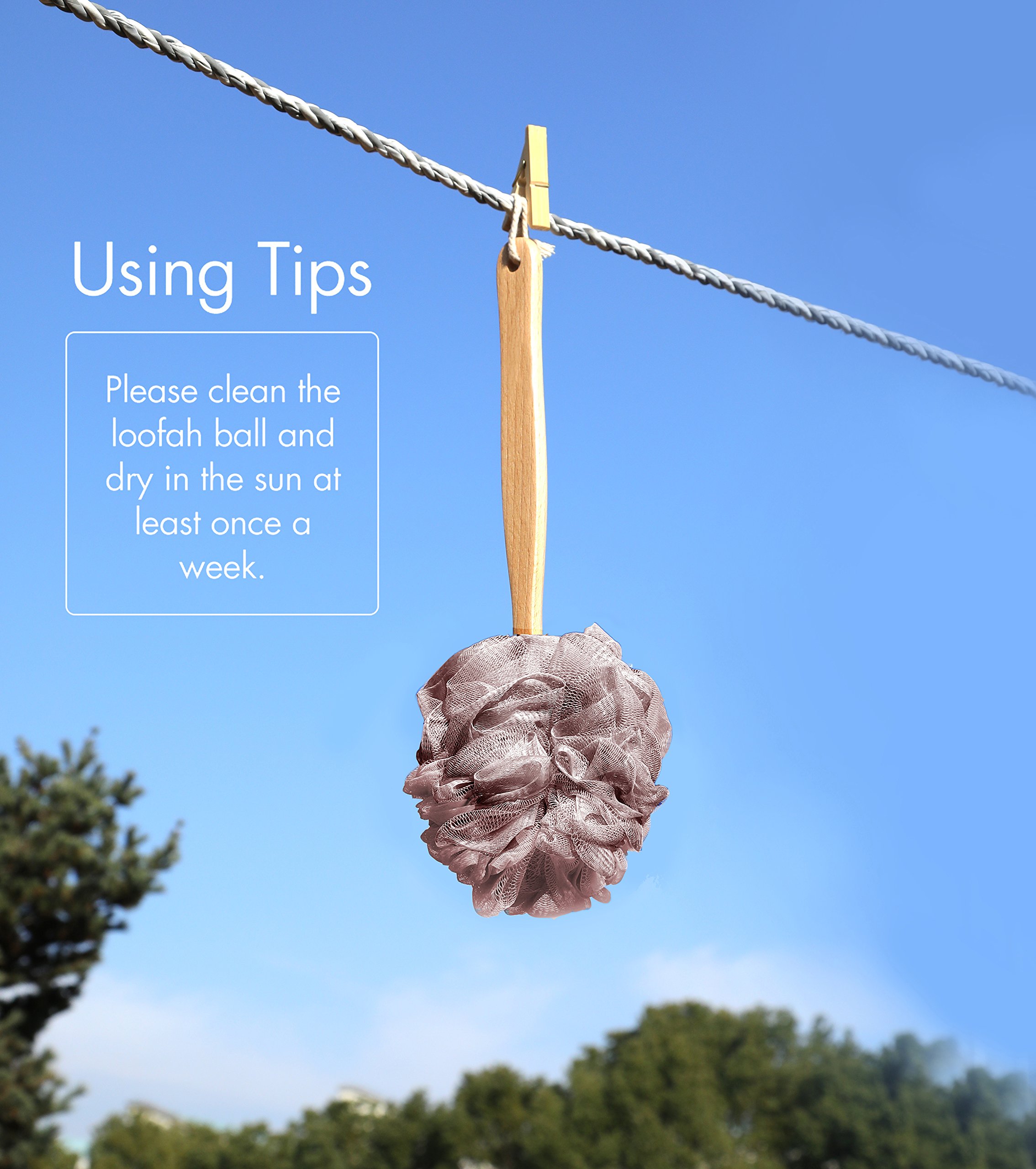 Bath Sponge & Brush Long Handled Loofah Back Scrubber Shower & Bath Exfoliating Pouf Scrubber on a Stick Body Back Brush with a Wood Handle Loofah Mesh for Men & Women By Krramel (PURPLE)