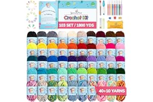 YammiAmi Beginner Crochet Kit for Adults & Kids - 103 Pc Amigurumi Crochet Kit for Starters - 1800 Yards, 50 Skeins 18g/36yds Each Yarn, Learn to Crochet Kit, Crochet Accessories Set