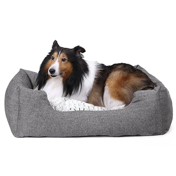 SONGMICS Hundebett, Hundekorb mit Wendekissen, Hundesofa, Hundematte, gemütlich, atmungsaktiv, Rutschfest, erhöhter Rand grau