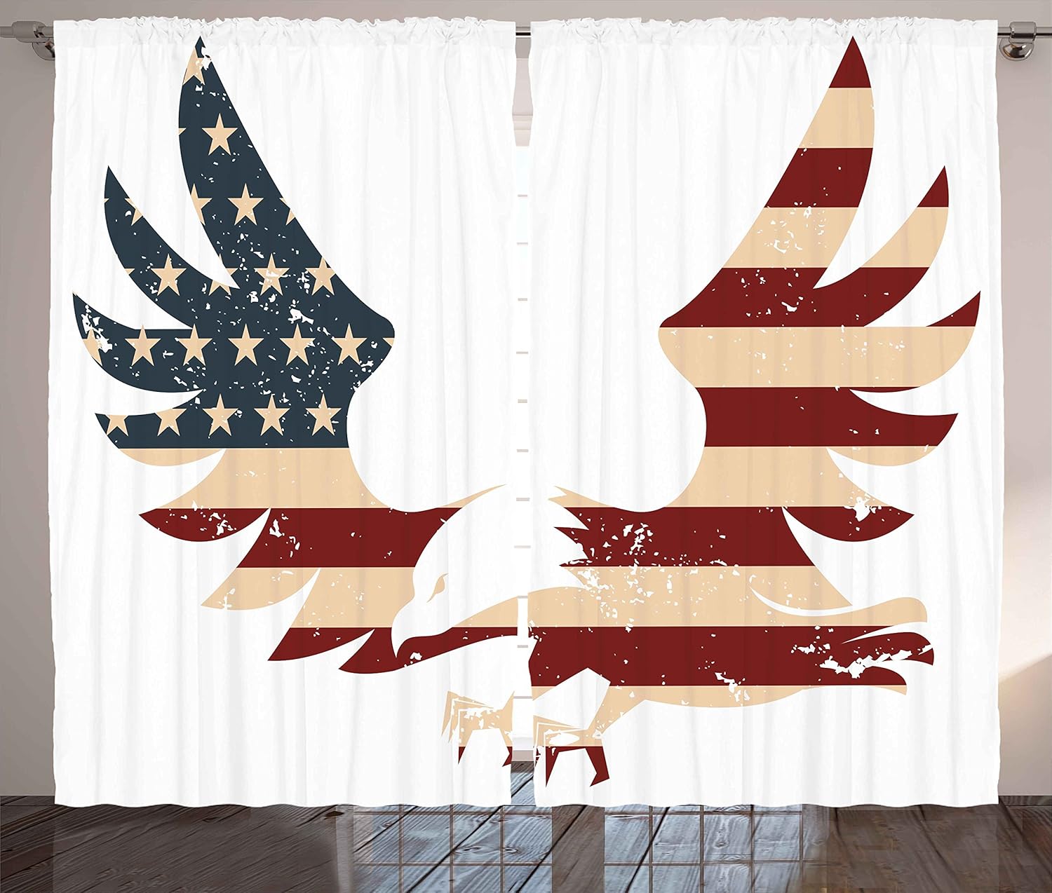 Ambesonne American Decor Curtains, Patriotic Themed Home of Brave Land of Free USA Bold Eagle with Flag, Living Room Bedroom Window Drapes 2 Panel Set, 108W X 63L Inches, Red Blue and White