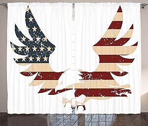 Ambesonne American Decor Curtains, Patriotic Themed Home of Brave Land of Free USA Bold Eagle with Flag, Living Room Bedroom Window Drapes 2 Panel Set, 108W X 63L Inches, Red Blue and White