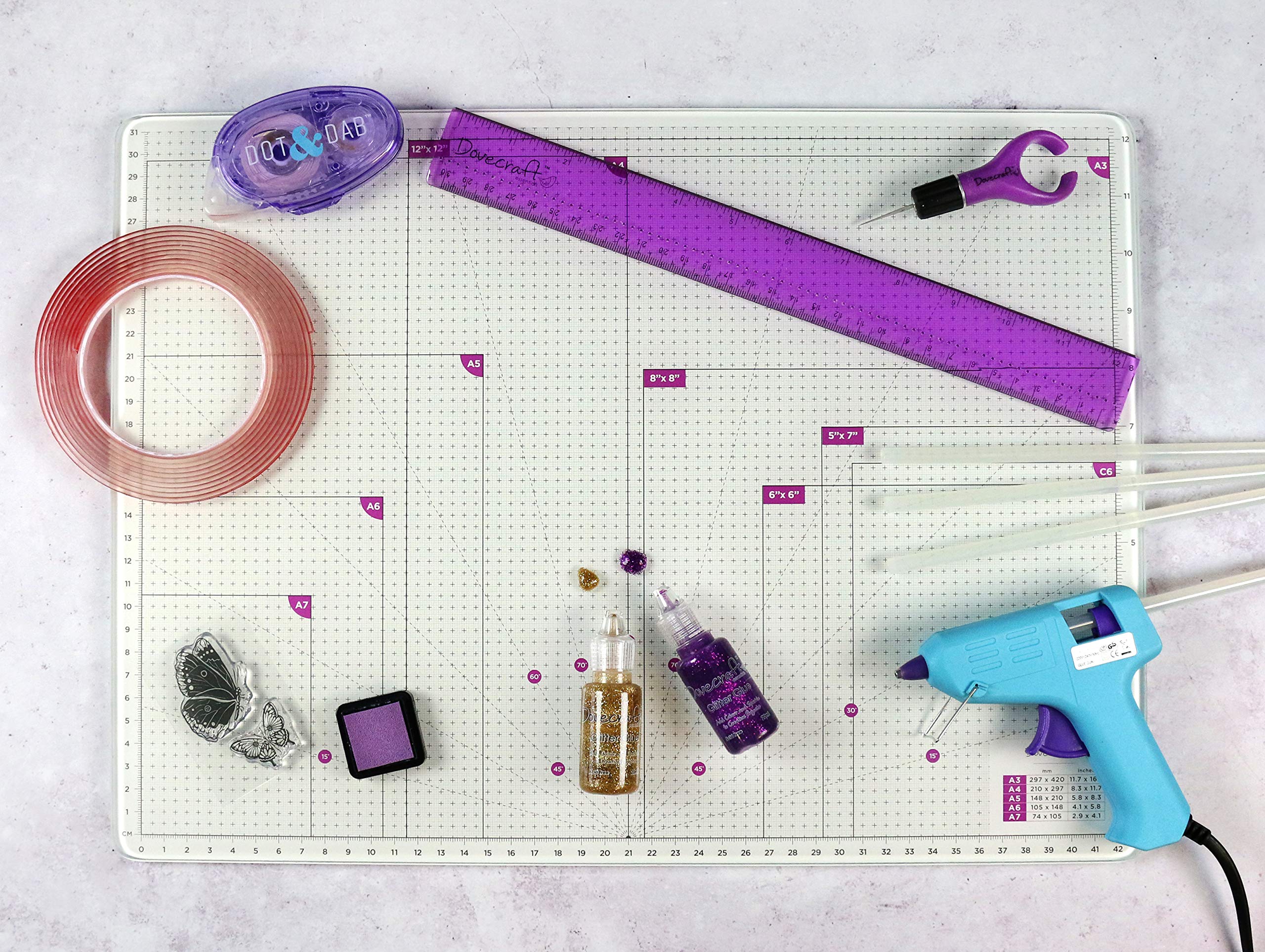 Dovecraft DCBS228 A3 Mat – for Cutting, Stamping, Mixed Media and Hot Glue Projects – Fits 12”x12” Paper – Craft Essential – Premium Tempered Glass, Multicolour