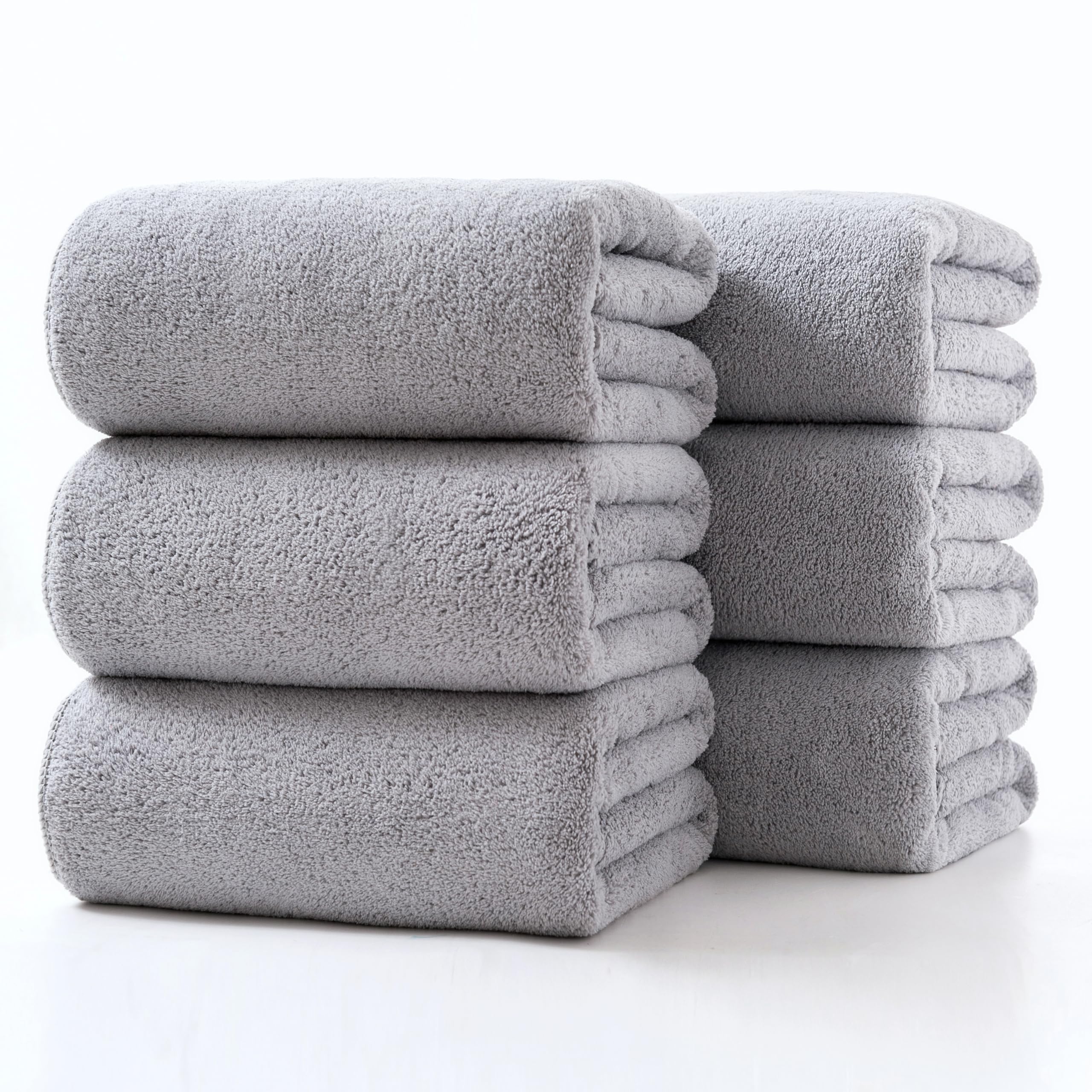 Lumimi Towels 6 Piece Soft Microfiber Bath Towel Set Incredibly Absorbent Lightweight Quick Dry and Durable, 55" L x 27" W, 6 Pack Light Grey