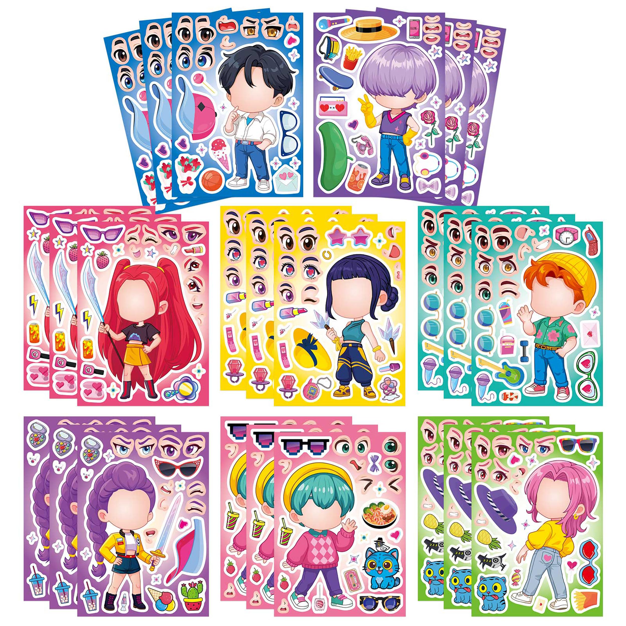 32 Sheet Demon Stickers for Kids Teens, Mixed & Matched with 8 Designed Characters Stickers for Party Decoration, Reward, Decor, Gift Idea