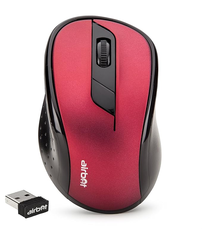 title=AirBot, mouse ottico wireless con ricevitore Mini Nano USB da 2,4 G, per PC,