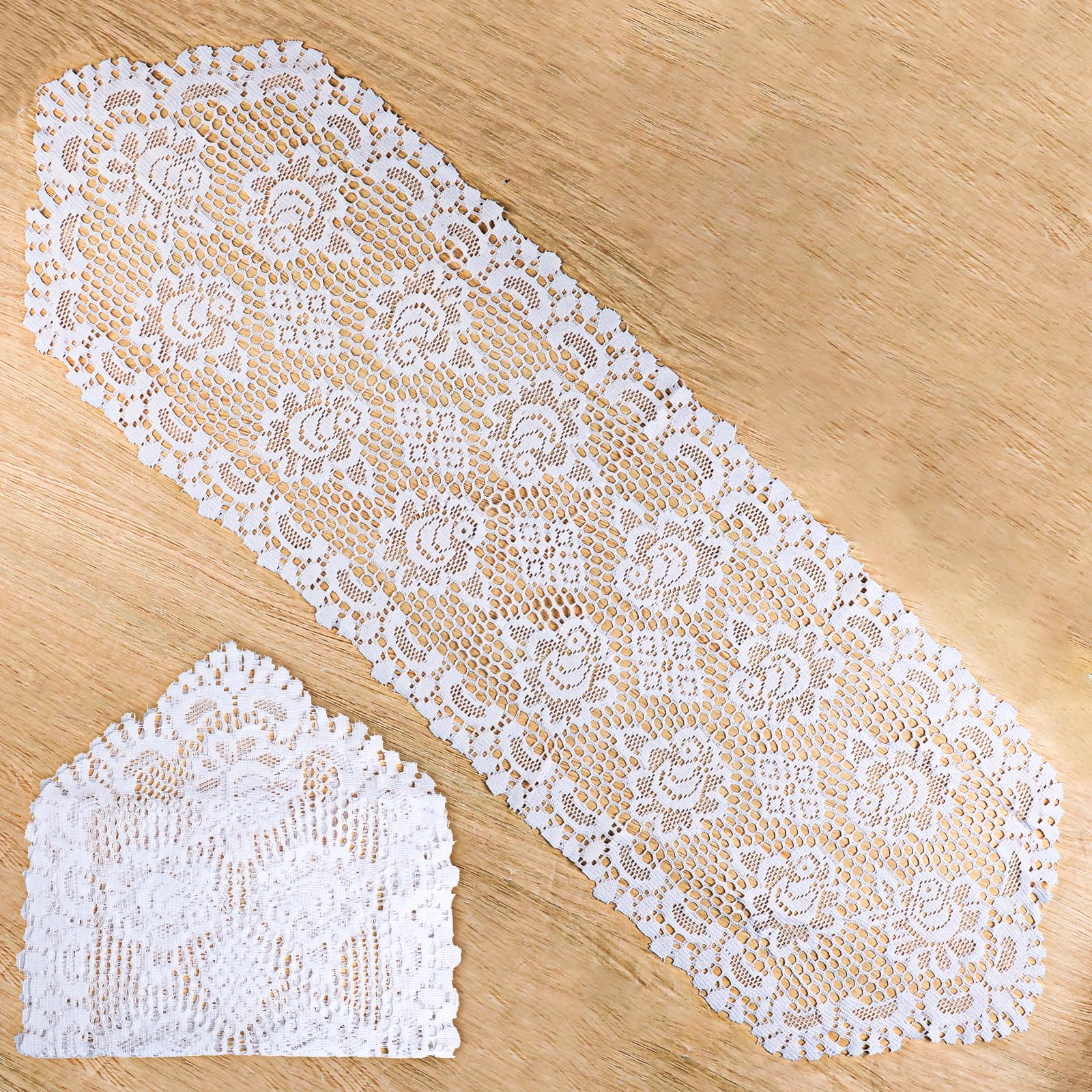 2 PCS White Lace Table Runner 33x114cm Vintage Elegant Flower Dinner Table Runner with Tassels Crochet Table Runners for Kitchen Dining Holiday Party Decoration