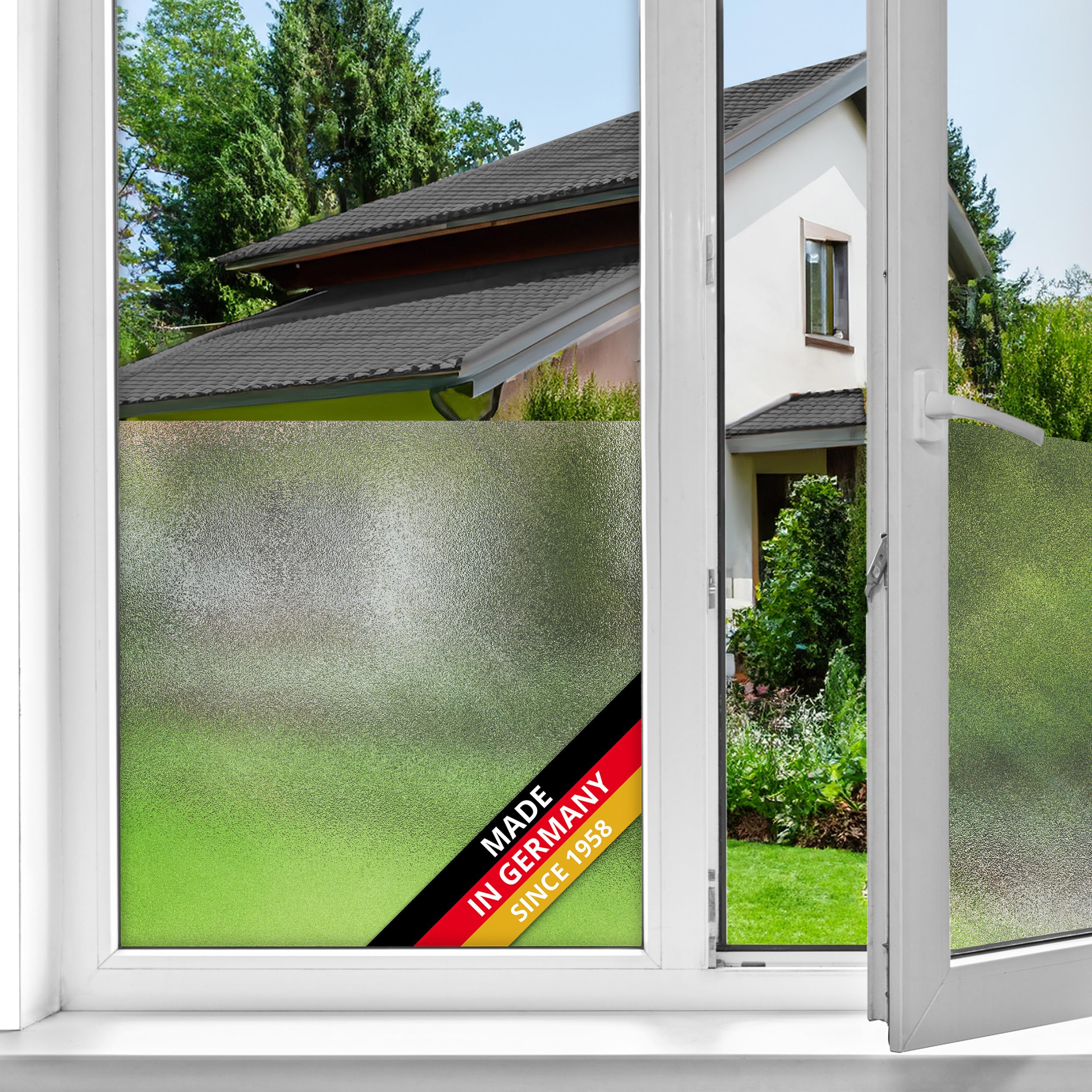 d-c-fix window film privacy Milky – 45cm x 1,5m – static vinyl films for glass windows with an ice effect pattern – self-adhesive, opaque, frosted, decorative for bathroom, home & kitchen