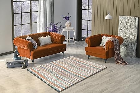 Keymura Moderner Teppich mit schönem Druck/Design Bunte Streifen | Größe: 160x230 cm - Qualität, Design, Modern zu einem Hamm
