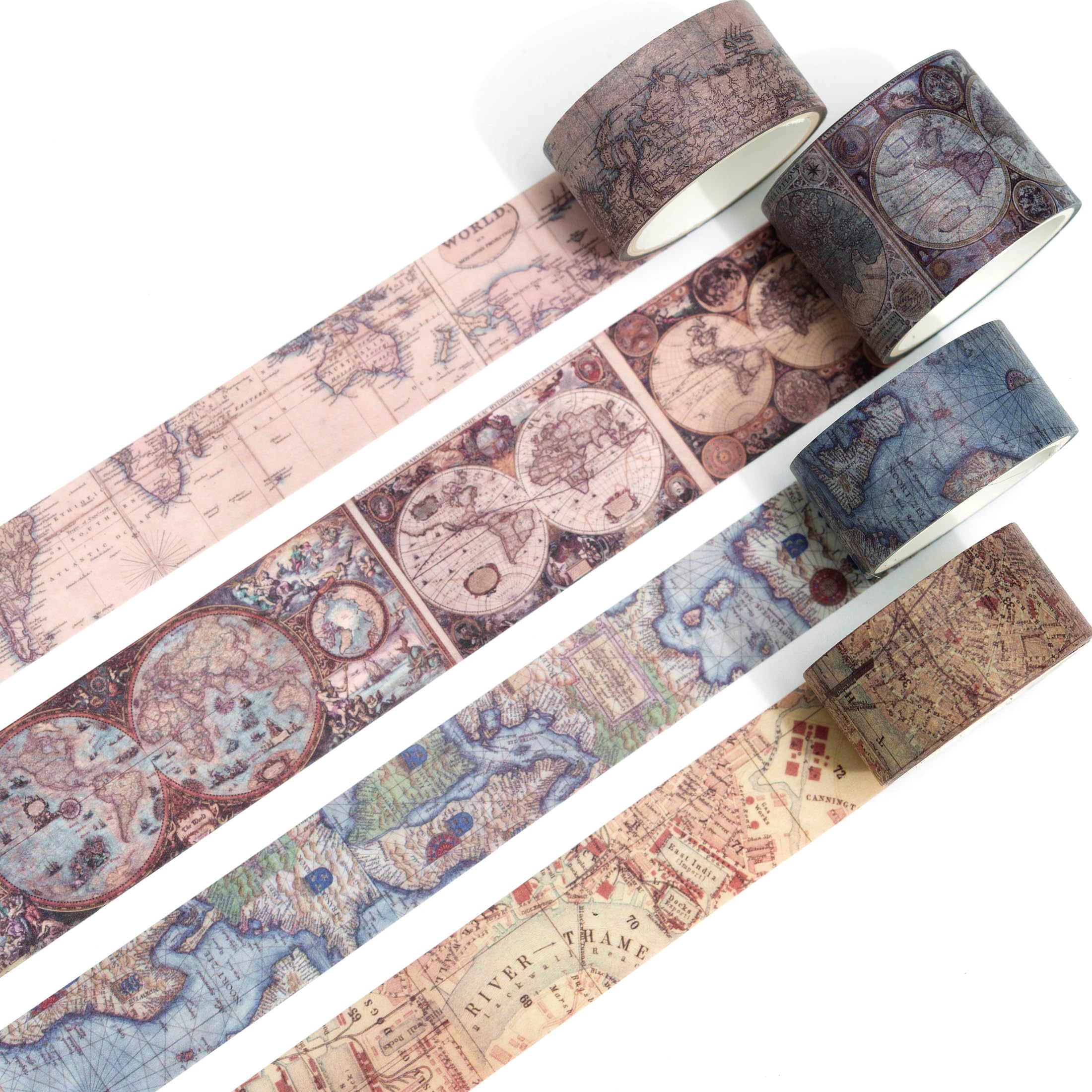 Photo 1 of YUBBAEX 4 Rolls Vintage Washi Tape Set Wide Antique Masking Retro Artwork Decorative Tapes for Arts, DIY Crafts, Journals, Planners, Scrapbook, Wrapping (Maps)