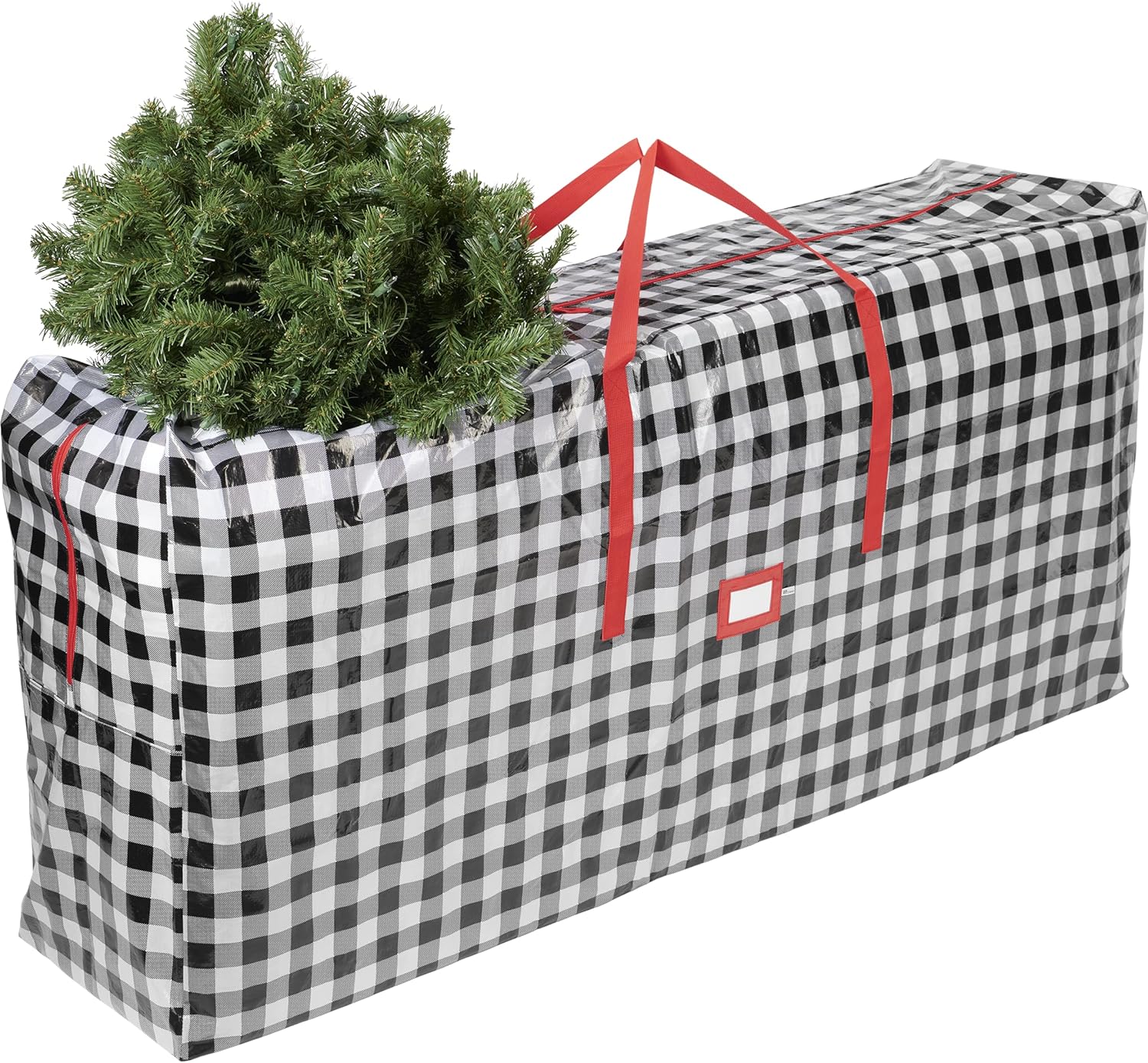 Holiday Décor Storage - Zober Christmas Tree Storage Bag - Fits 9 Ft Artificial Trees - Plastic, Waterproof Christmas Tree Bag - Strong, Durable Handles - Labeling Card Slot - White/Black Print