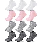 Duufin 12 Pairs Girls Socks Low Cut Athletic Half Cushion Ankle Socks for Girls 4-15 Years Old
