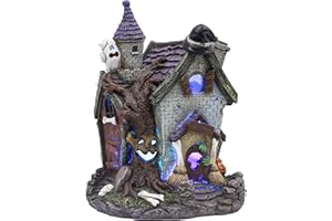 Valery Madelyn Halloween House Statue Figurine with Witch's Hat Pumpkin for Halloween Decorations, Pre-Lit 7.8 Inch Lighted Halloween Resin Village Haunted Church for Table Indoor Outdoor Party Decor