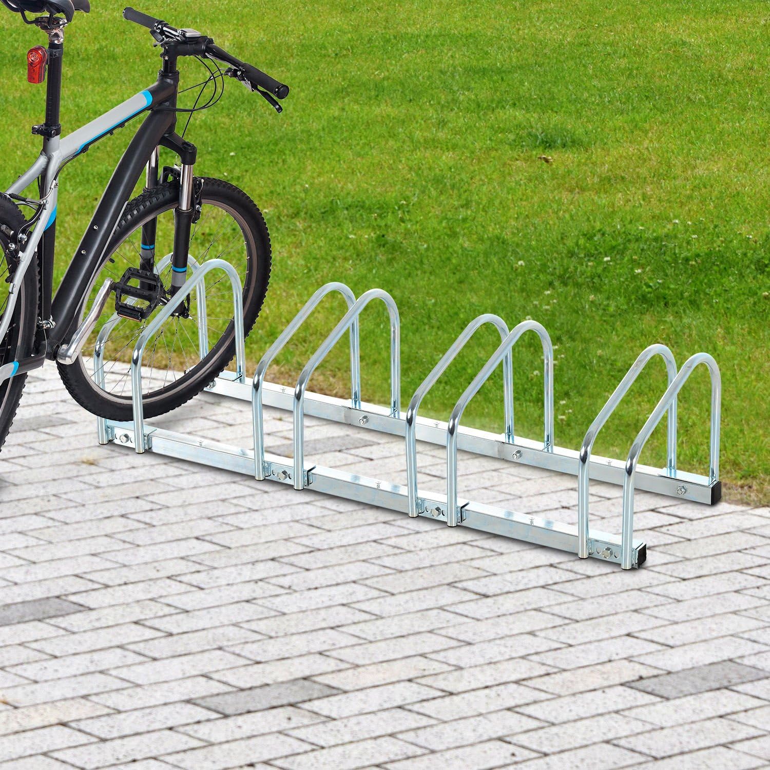 HOMCOM Bike Stand Parking Rack Floor or Wall Mount Bicycle Cycle Storage Locking Stand (4 Racks, Silver) - Image 4