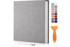 HenPisen Large Photo Album Self Adhesive Scrapbook Album for 4×6 5×7 8×10 Pictures DIY Magnetic Linen Cover Album 40 Pages for Family Wedding Gifts with Metal Pen and Plastic Board