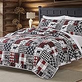 UMCHORD Cabin Quilt Set Queen, Christmas Rustic Quilt Coverlet Bed Set, 3-Piece Lightweight Reversible All Season Quilt Set, Lodge Bedspread Quilt with 2 Shams