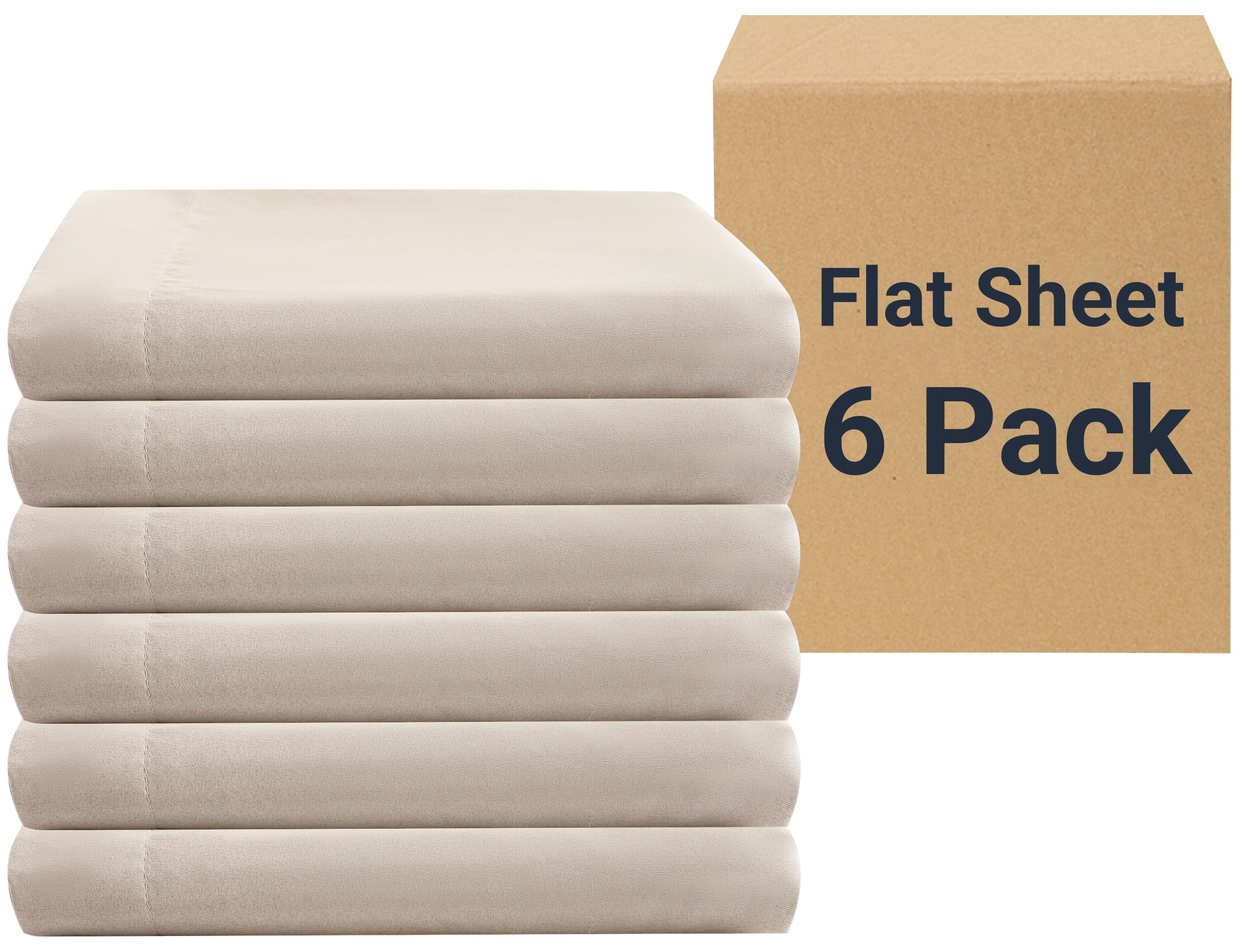 Photo 1 of ZPECC Bulk Flat Sheets Only King Size 6 Pack, Easy Sort Top Bed Sheet by Color-Coded Label, Soft Durable Brushed Microfiber Fabric Hotel Airb&bs Essentials for Hosts, 105"x102", Beige