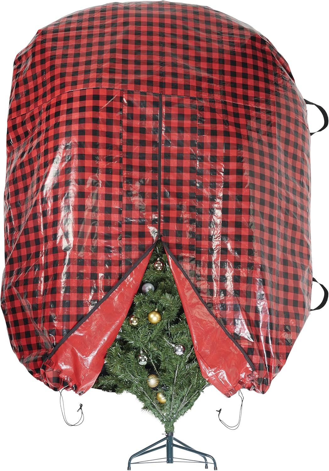 Holiday Décor Storage - Zober Upright Christmas Tree Storage Bag - Fits 9 Ft Artificial Tree - Christmas Tree Bag W/Drawstring Hem, Zipper, and Carrying Handles - Plastic, Waterproof - Red/Black
