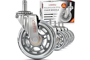 SEDDOX IDEAS FOR YOUR HOME Office Chair Wheels Replacement Set 10mm (3/8" x 7/8") Stem - Fits IKEA Chairs ONLY - Soft Desk Chair Casters for Wood Floors & Carpet - Heavy Duty & Safe for All Floors without Chair Mats - Silver