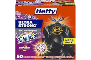 Hefty Ultra Strong 30 Gallon Trash Bags, Large Trash Bags 30 Gallon Size, Multipurpose, Break Resistant Drawstring Closure, Resists Leaks, Punctures, and Tears, Black, Fabuloso Scent, 50 Bags
