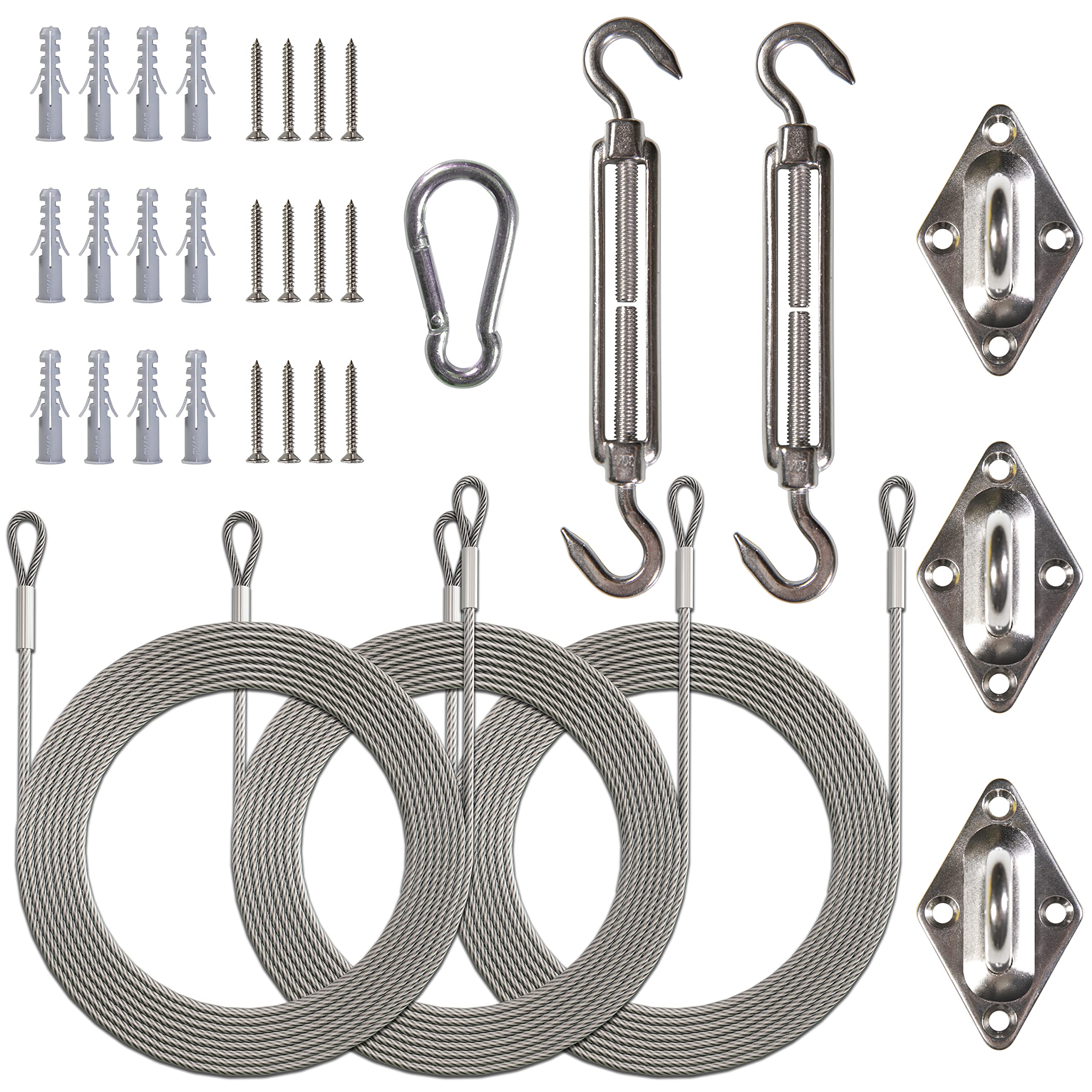 Photo 1 of ShadeMart 6 Inch Stainless Steel Hardware Kit Plus Cable for Triangle Sun Shade Sail Installation Set with 12' Long Extension Cable Rust Free 316 Stainless Steel