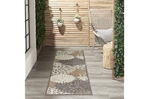 Nourison Aloha Indoor/Outdoor Area Rug 2'3" x 10', Natural, Runner Tropical Botanical Easy-Cleaning Non Shedding Bed Room Living Room Dining Room Deck Backyard Patio