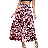 VintageClothing Long Skirts for Women Leopard Print Flowy Summer Flared A Line Maxi Skirts Elastic Waisted Trendy Dress