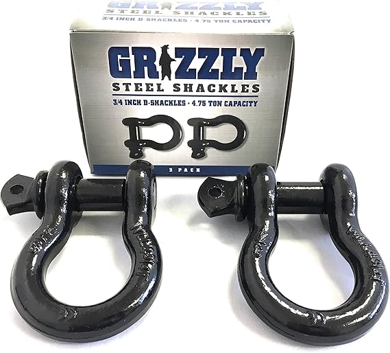 D Ring Shackles, 3/4 Inch, Black, 2 Pack Heavy Duty Steel with