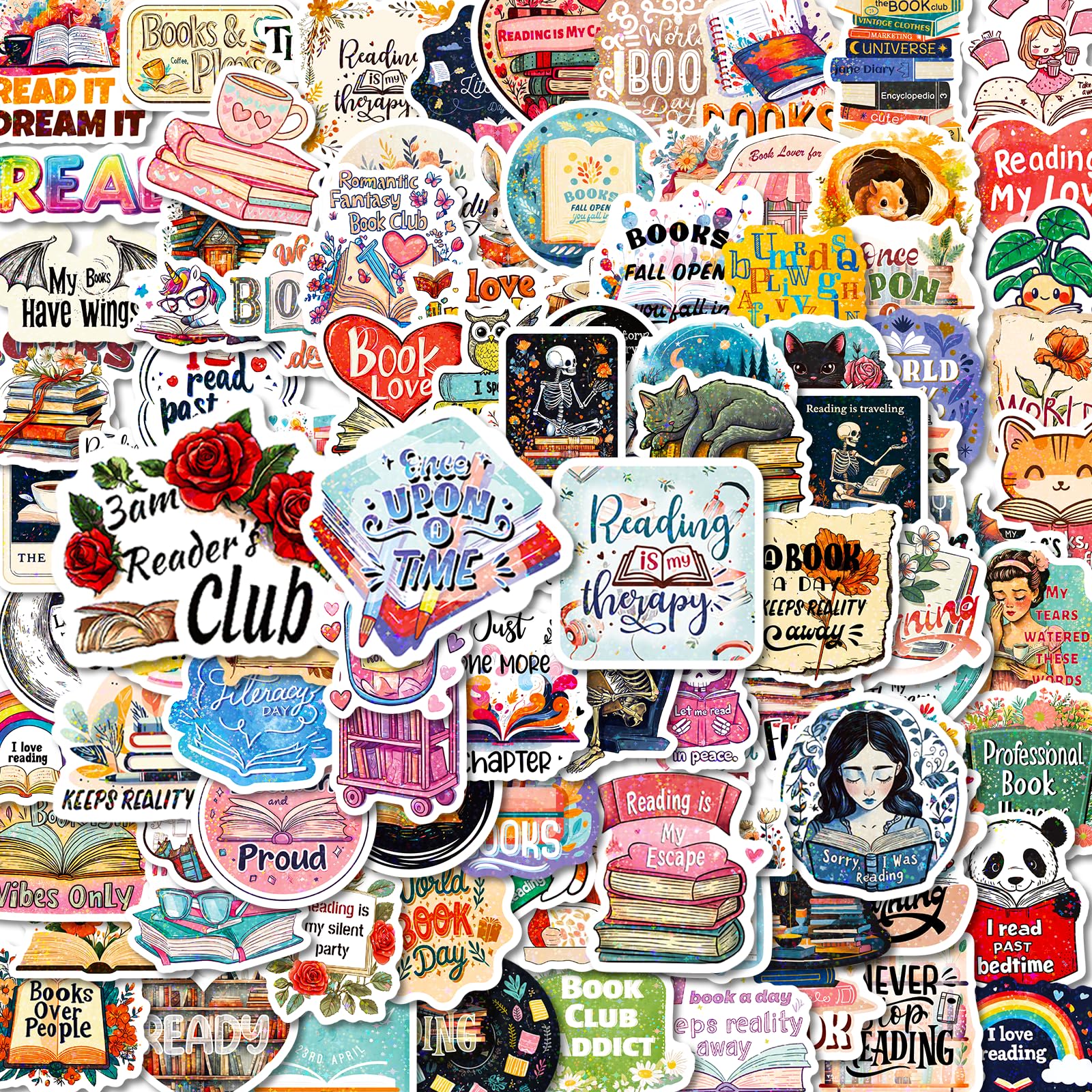 100 PCS Book Stickers for Kindle, Holographic Thickened Aesthetic Reading Bookish Vinyl Stickers for Kindle Water Bottles| Easier to Peel Off| Scratch & Fade Resistant| No Curling| Reusable