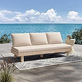 Christopher Knight Home Topia Acacia Wood Outdoor 3 Seater Sofa with Cushion, Wooden Patio Sofa Couch with Cushion, Comfy Armless Cloud Sofa Couch, Patio Furniture Sofa Set, Light Wash+Beige